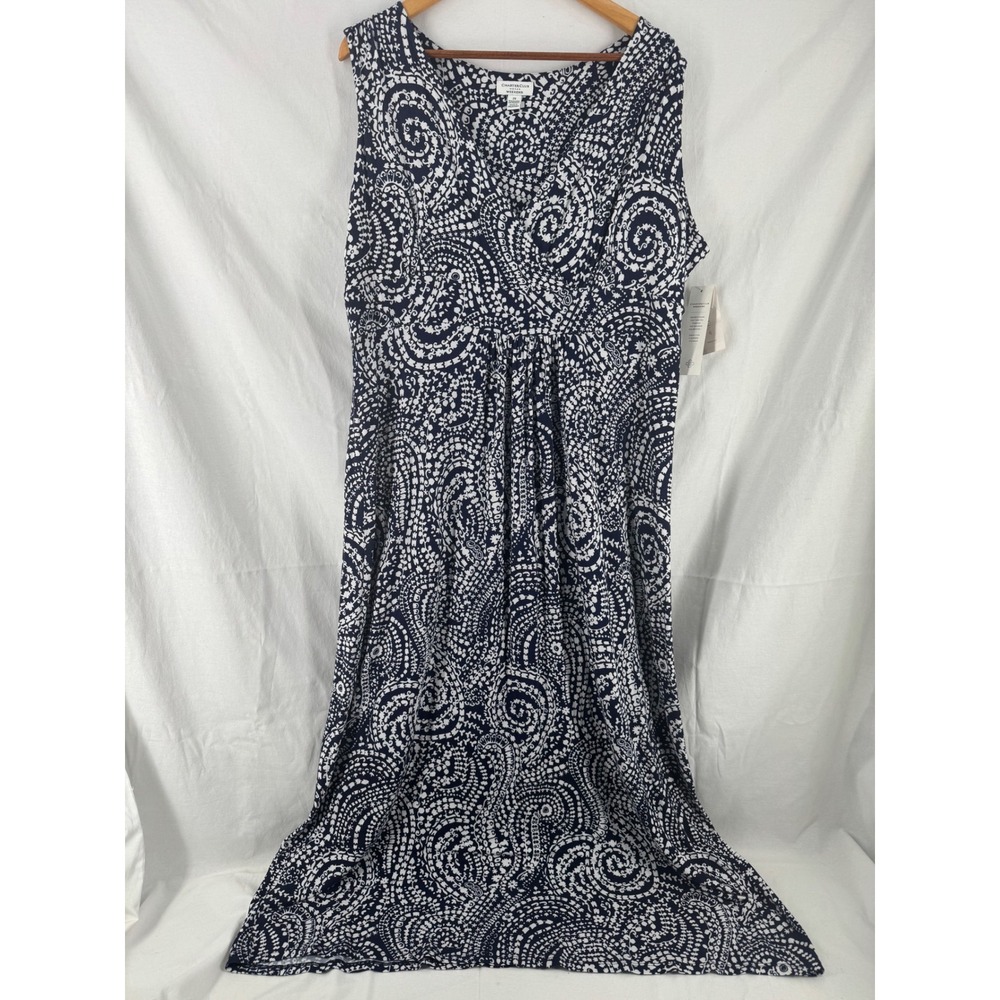 Charter Club Weekend Plus Size 2X Maxi Dress Navy White Paisley Surplice V-Neck
